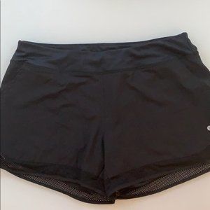 Black WORKOUT SHORTS SZ L with lining.